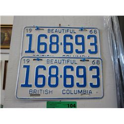 Vintage 1968 British Columbia license plates