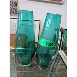 2 Vintage Riihimaki turquoise glass vases