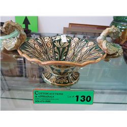 Glazed, hand painted handled dish