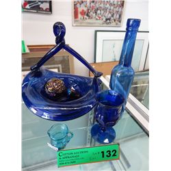 Five pieces of vintage blue glass