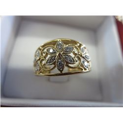 Filigree style Diamond ring, 14KT yellow gold