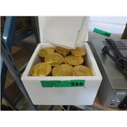Box containing approx. 8 dozen gold foil chocolates