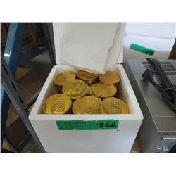 Box containing approx. 8 dozen gold foil chocolates