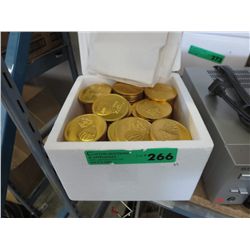 Box containing approx. 8 dozen gold foil chocolates
