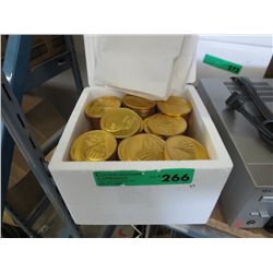 Box containing approx. 8 dozen gold foil chocolates