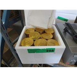 Box containing approx. 8 dozen gold foil chocolates