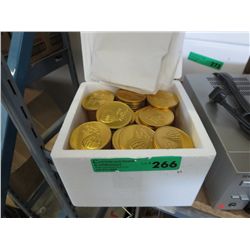 Box containing approx. 8 dozen gold foil chocolates