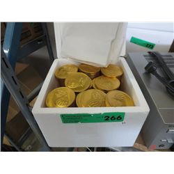 Box containing approx. 8 dozen gold foil chocolates