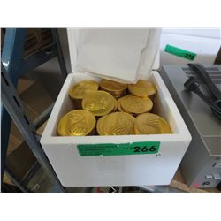 Box containing approx. 8 dozen gold foil chocolates