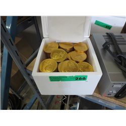 Box containing approx. 8 dozen gold foil chocolates