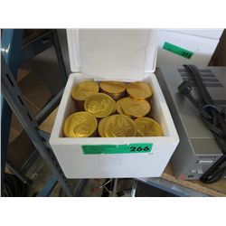 Box containing approx. 8 dozen gold foil chocolates