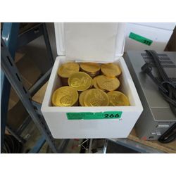 Box containing approx. 8 dozen gold foil chocolates