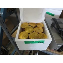 Box containing approx. 8 dozen gold foil chocolates