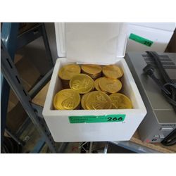 Box containing approx. 8 dozen gold foil chocolates