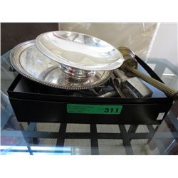 Box of brass and silver plate items