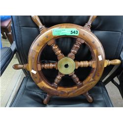 Wood and brass ship wheel decoration