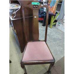 Vintage carved back chair, upholstered seat