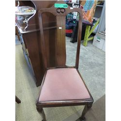 Vintage carved back chair, upholstered seat