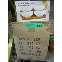 A case of condiment dishes with bamboo base