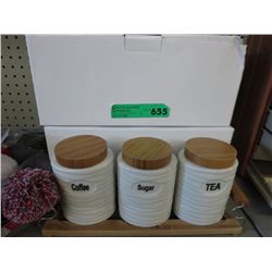 4 sets of cannisters with bamboo bases