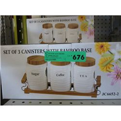 4 sets of cannisters on a bamboo base