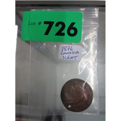 1876 Canadian 1 cent coin - drilled at top