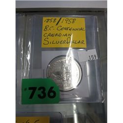 1958 Canadian silver dollar - BC Centennial