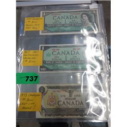 Set of the last 3 Canadian $1 bills