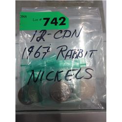 12 Canadian 1967 rabbit nickels