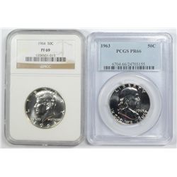 1963 PROOF FRANKLIN HALF DOLLAR PCGS PR66 & 1964 PROOF KENNEDY HALF DOLLAR NGC