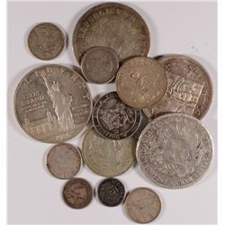 SILVER COINS 1986 ELLIS ISLAND DOLLAR, 1874 CHILE PESO, 1936 VENEZUELA  DOLLAR