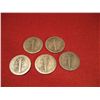 Image 4 : LOT OF (5) MERCURY DIMES 90% SILVER 1918
