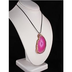 Organic Natural Pink Geode Agate Big Slice Pendant