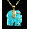 Image 1 : ELEPHANT TURQUOISE 26.15CTW SILVER GOLD PLATED PENDANT