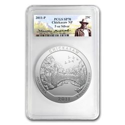 2011-P 5 oz Silver ATB Chickasaw SP-70 Roosevelt PCGS