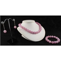 Handknotted Watermelon Pink Jade Necklace Set Jewelry