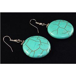 NATURAL 67.60CTW TURQUOISE DANGLING SILVER EARRING