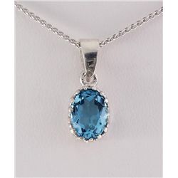 Sterling Silver Prong Set Pendant with Blue Topaz