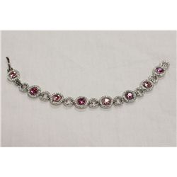 Joshua Lieff Designer Rhodium Plated Bracelet  With Pink and Clear Swarovski Crystals
