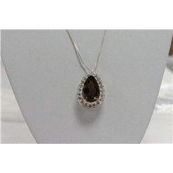 Sterling Silver Necklace/Pendant With Genuine  Smokey Topaz and C.Z. (Appraised $496)