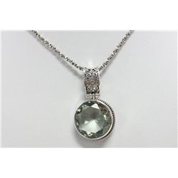 Sterling Silver and Genuine Green Amethyst  Necklace/Pendant