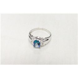 10kt White Gold Ring With Genuine Mystic  Topaz and Diamonds