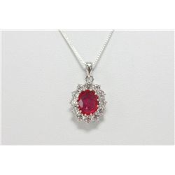 Sterling Silver Necklace/Pendant With Genuine  Ruby and C.Z.