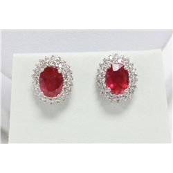 Sterling Silver Earrings With Genuine Ruby  and C.Z. (Appraised $1,676)