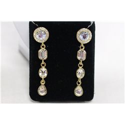 Michelle Merizzi Designer 14kt Gold Plated  Drop Style Earrings With Clear Swarovski  Crystals (Appr