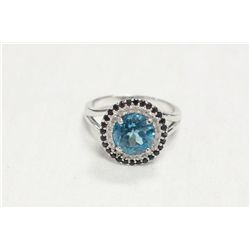 Sterling Silver Ring With Genuine Blue Topaz,  Sapphires and Diamonds (Appraised $1,204)