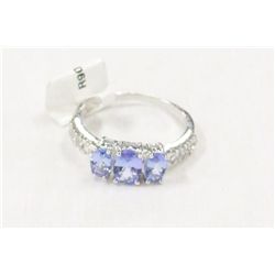 Sterling Silver Ring With Genuine Tanzanite  and C.Z.