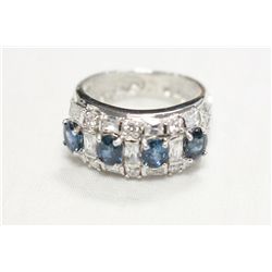 Sterling Silver Ring With Genuine Sapphires  and C.Z. Size 7.50 (Appraised $1,333)