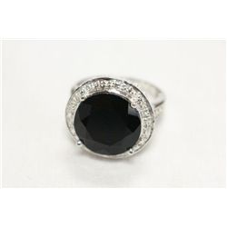 Sterling Silver Ring With Genuine Dark  Sapphire and White Topaz Size 7.5