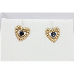 10kt Gold and Genuine Sapphire Heart Earrings